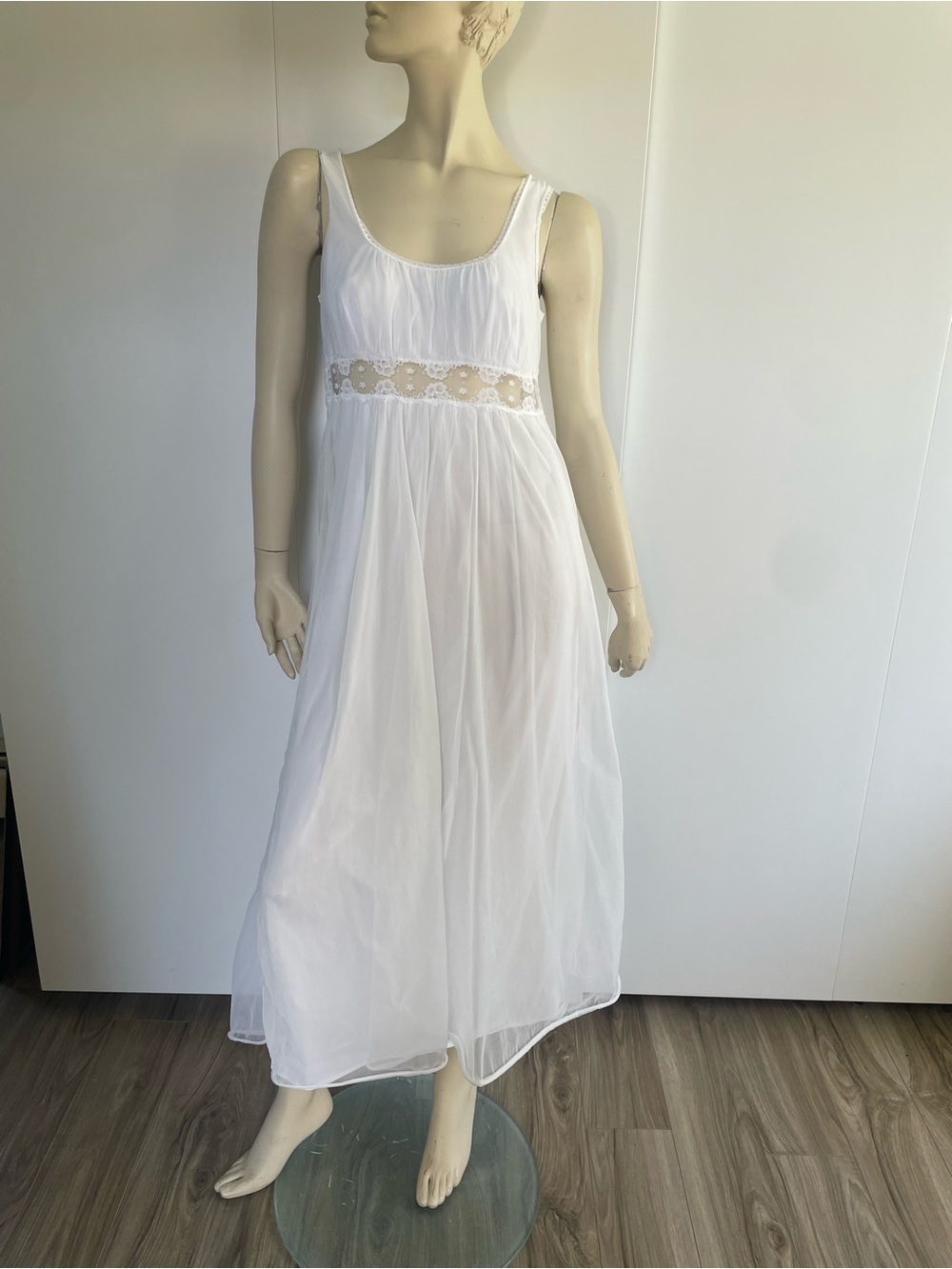 Vintage White Nightgown Slip with Lace Empire Waist